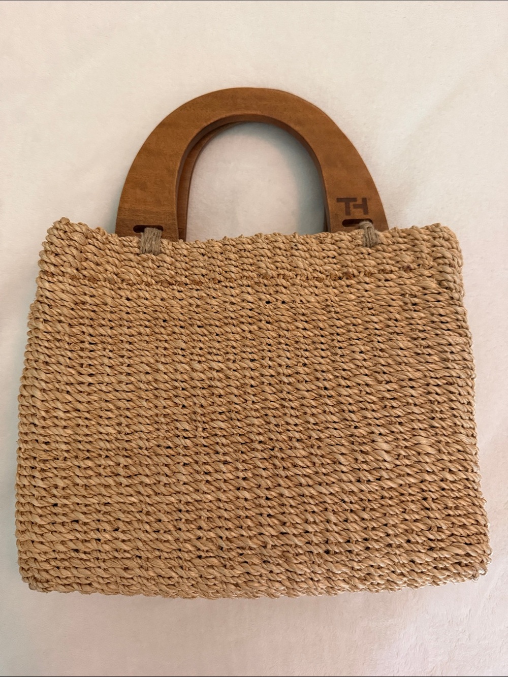 Tommy Hilfiger Natural Straw Tote with Wooden TH Handles